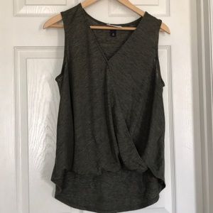 Crisscross, high low tank top in army green
